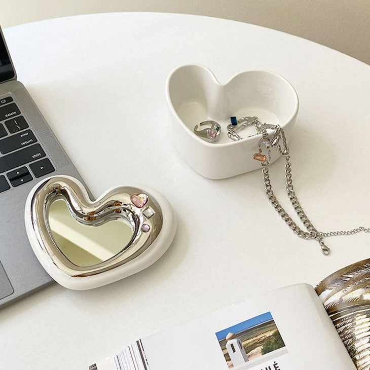 Boîte à Bijoux & Vide-Poche Cœur Miroir Céramique
