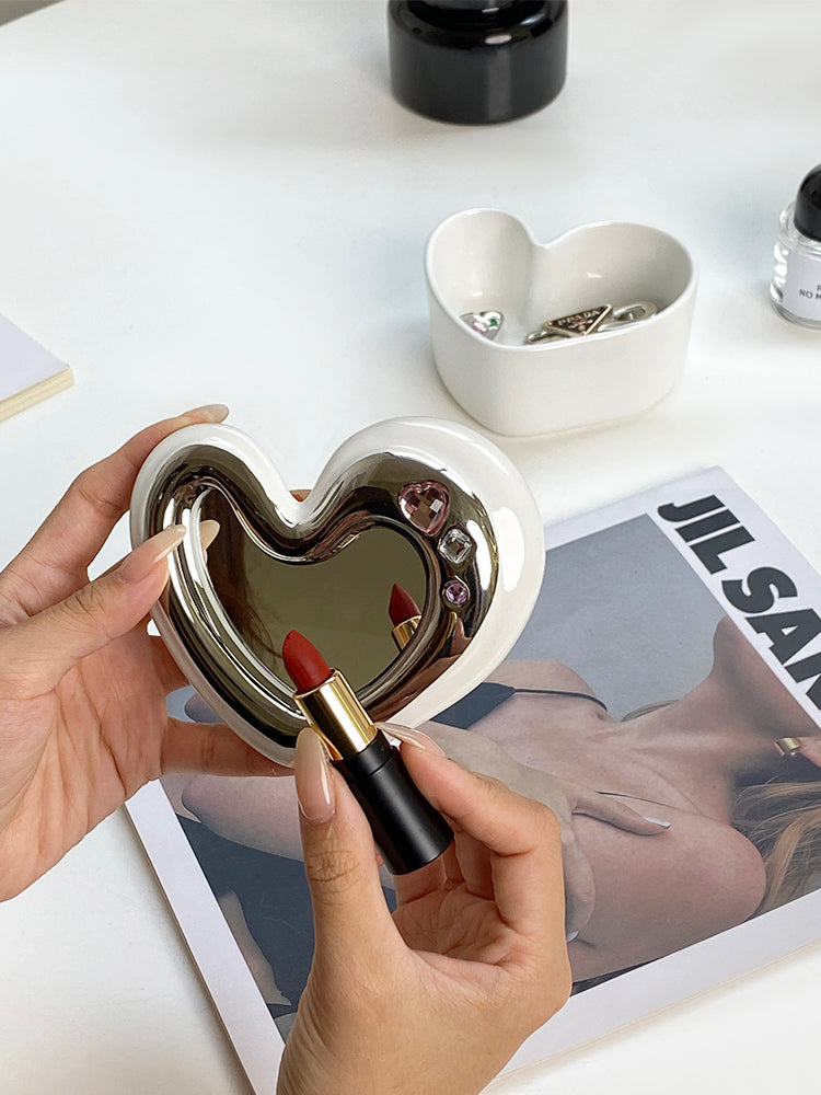 Boîte à Bijoux & Vide-Poche Cœur Miroir Céramique