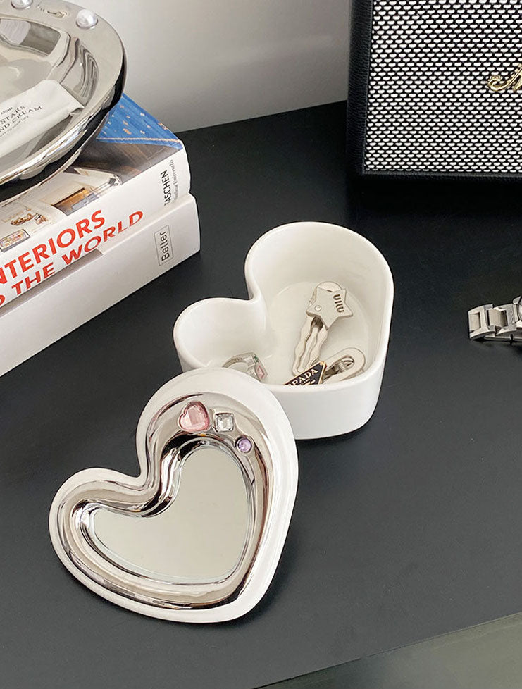 Boîte à Bijoux & Vide-Poche Cœur Miroir Céramique