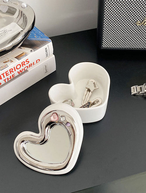Boîte à Bijoux & Vide-Poche Cœur Miroir Céramique